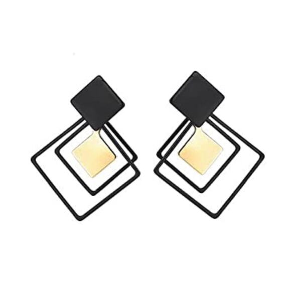 Gold and Black Diamond Cutout Drop Earrings NEW - Picture 1 of 1
